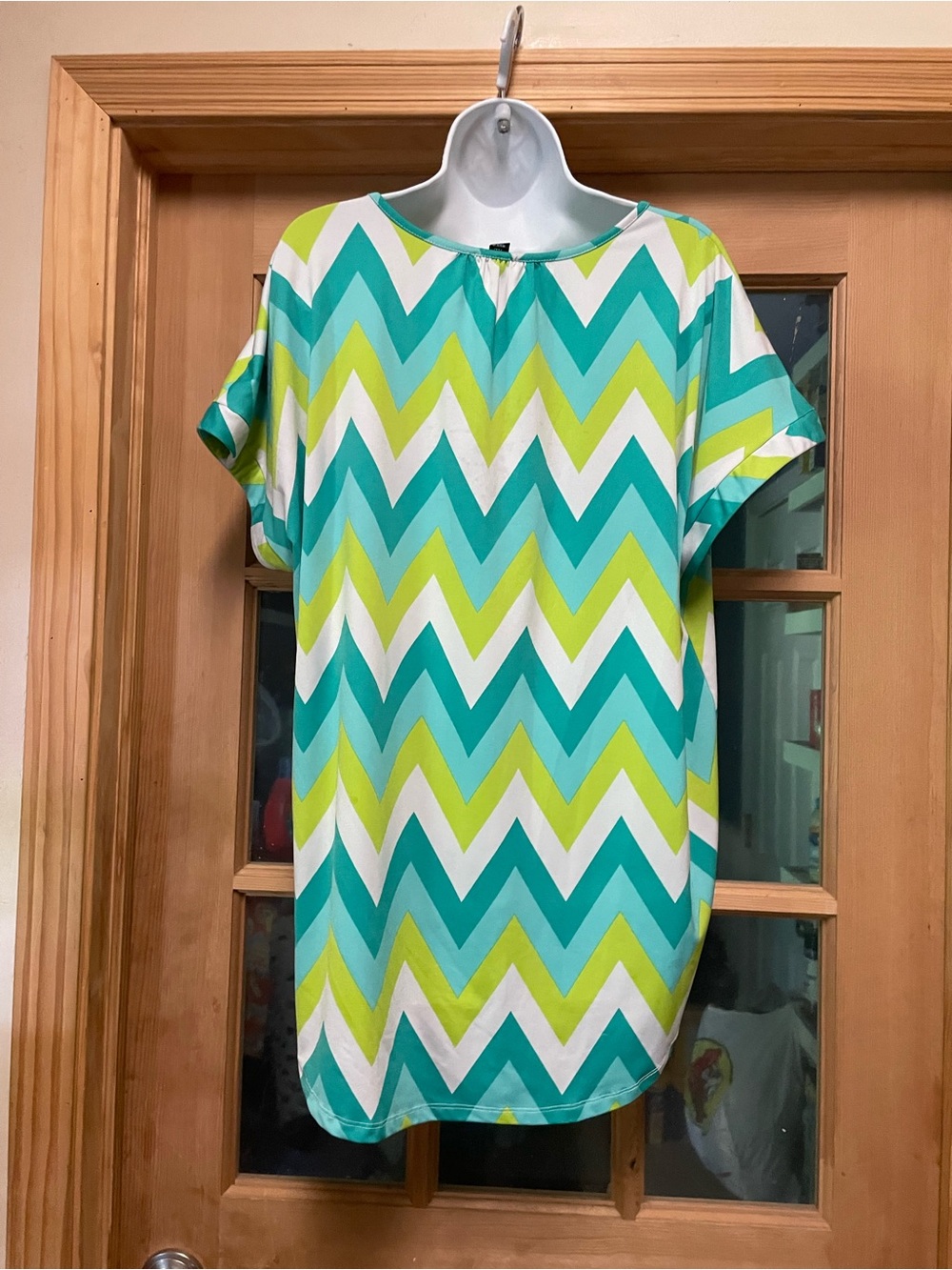 Tacera Chevron Dress in Teal, Lime & White